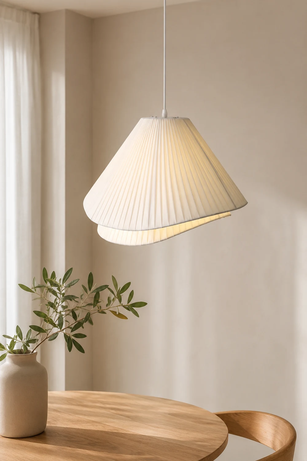 Renée Minimalist Double Overlap Fabric LED Pendant Light, White - Lumpaz