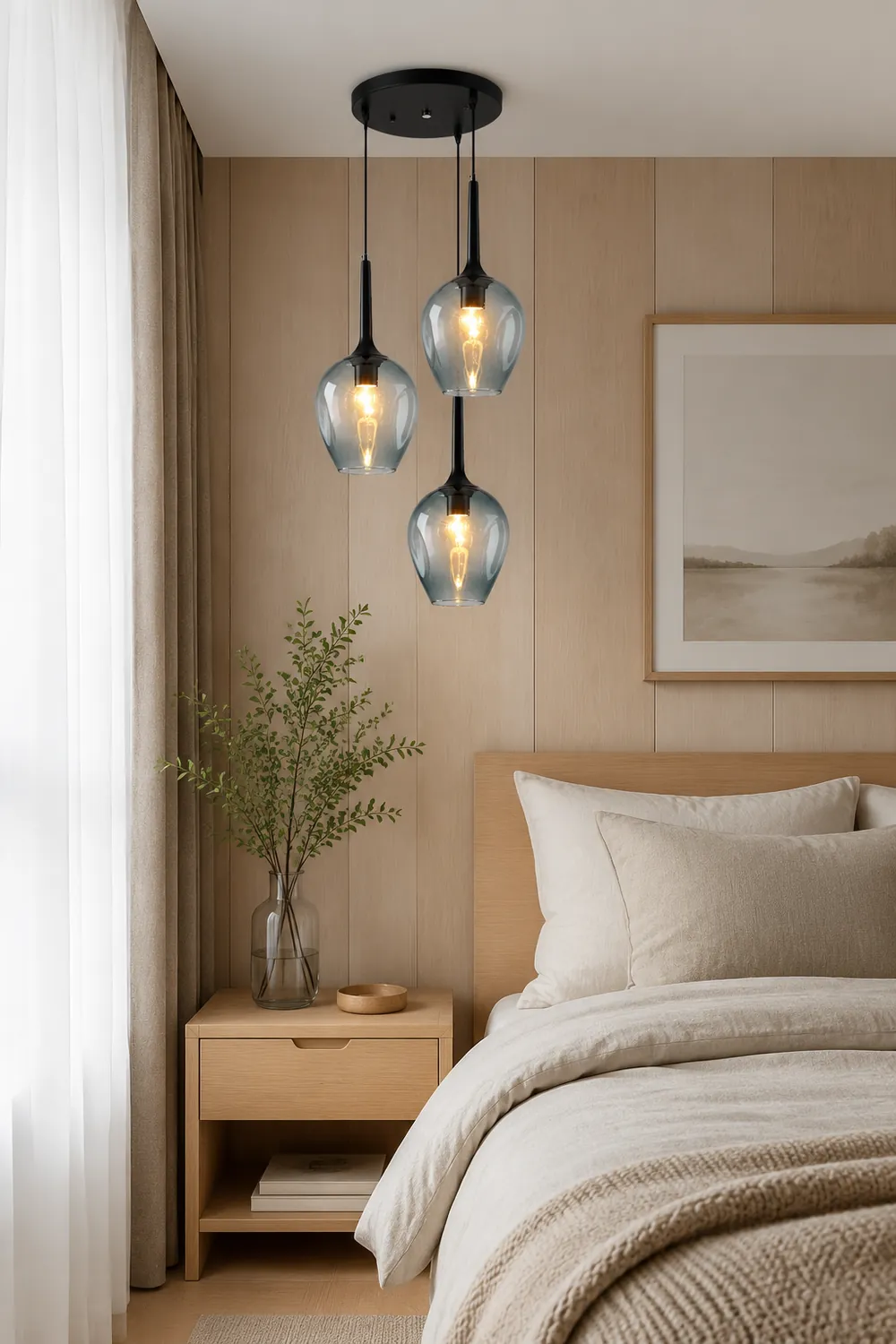 Valentina Nordic Minimalist Cluster Glass Pendant Light, Blue/Clear - Lumpaz