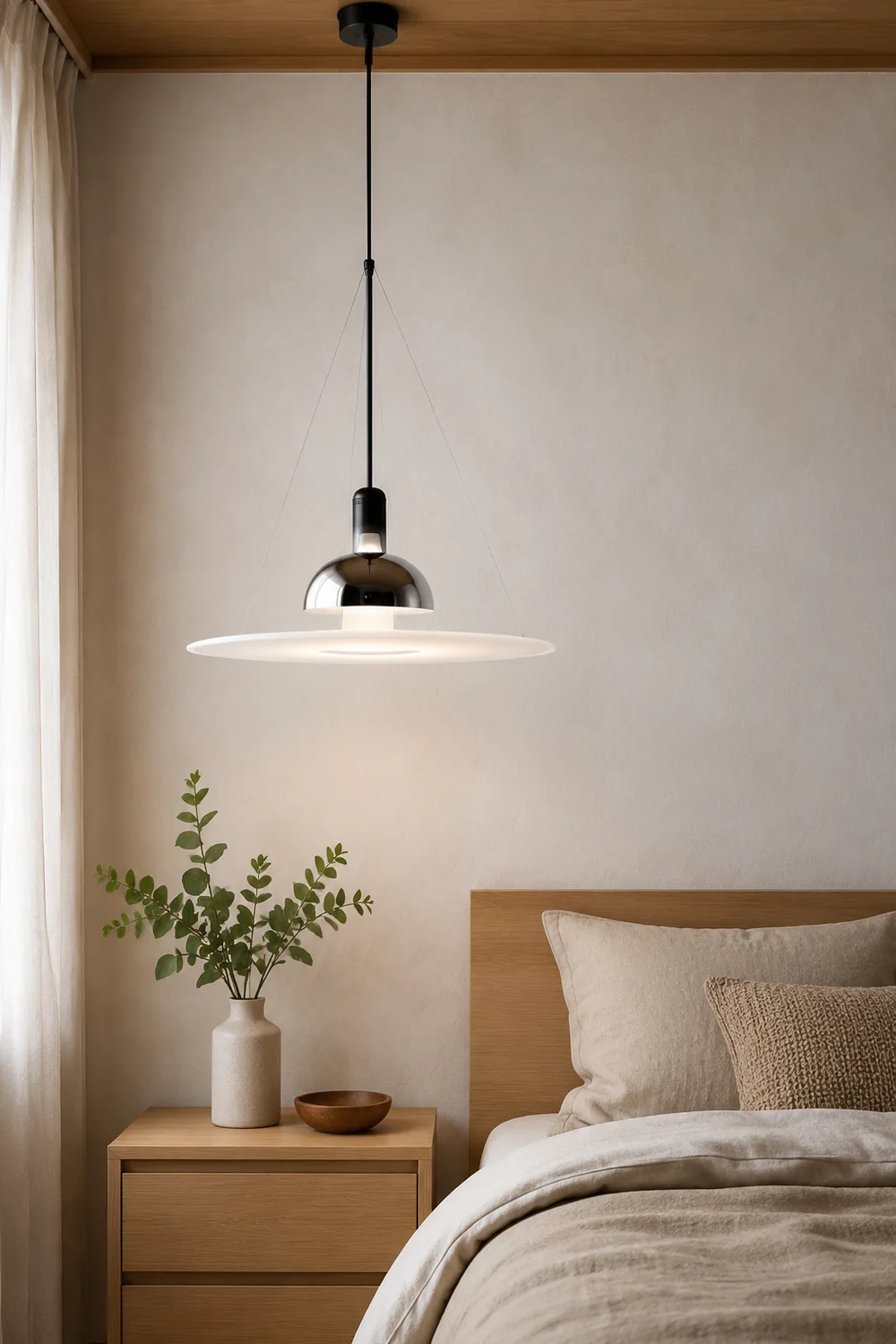 Levi Modern Minimalist Nordic Bell Metal/Acrylic Pendant Light, Chrome/Black - Lumpaz