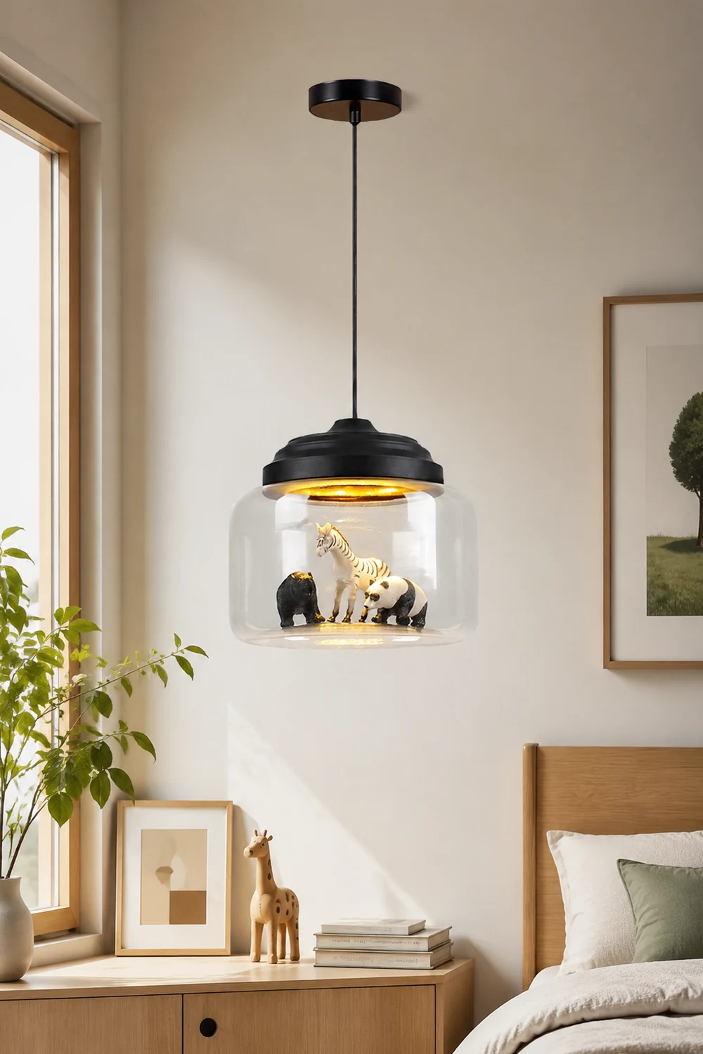 Leilani Modern Animals Art Deco Glass Pendant Light, Black/White - Lumpaz