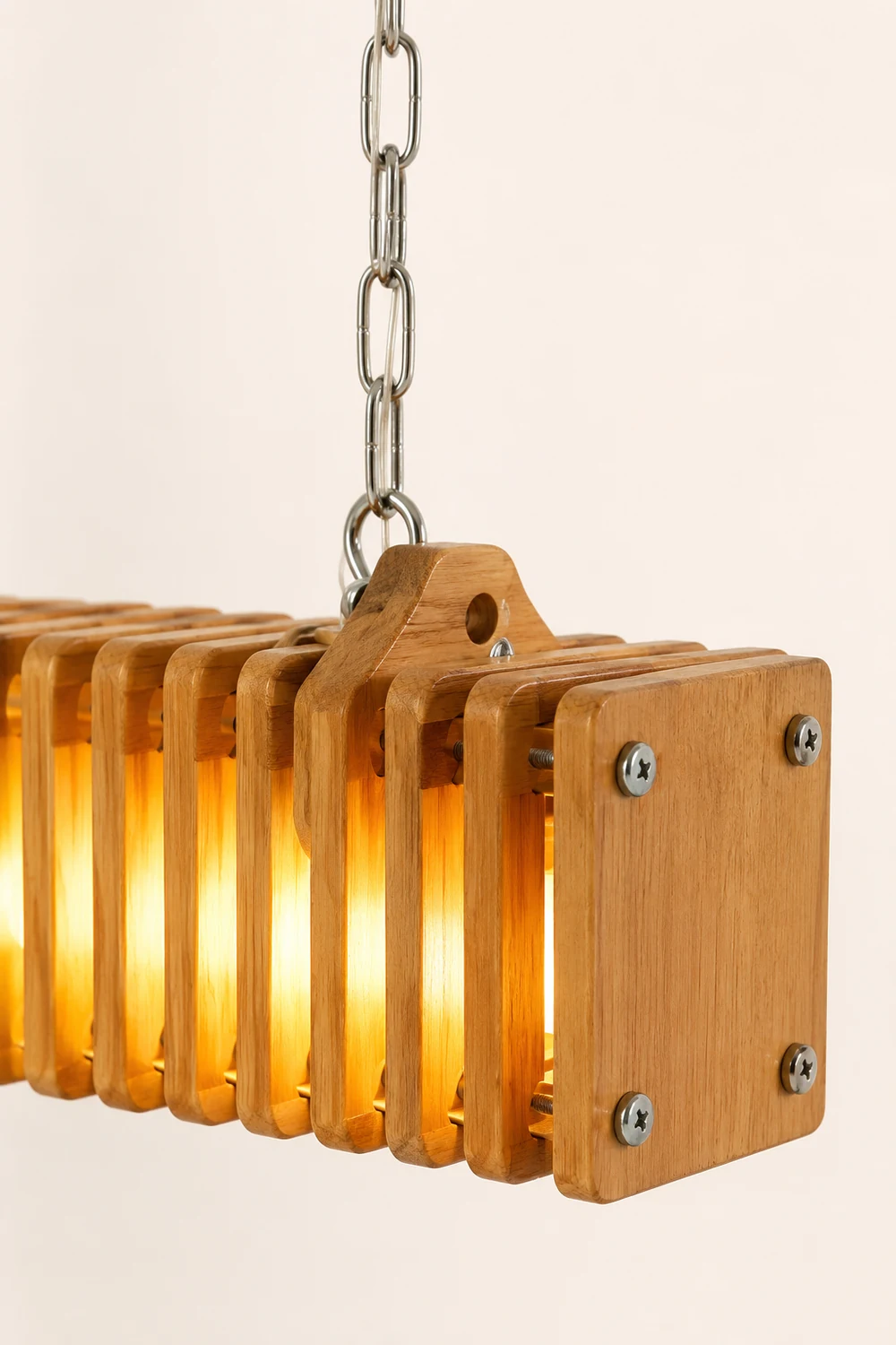 Austin Rectangular LED Pendant Light, Wood & Metal, 47.5" - Lumpaz