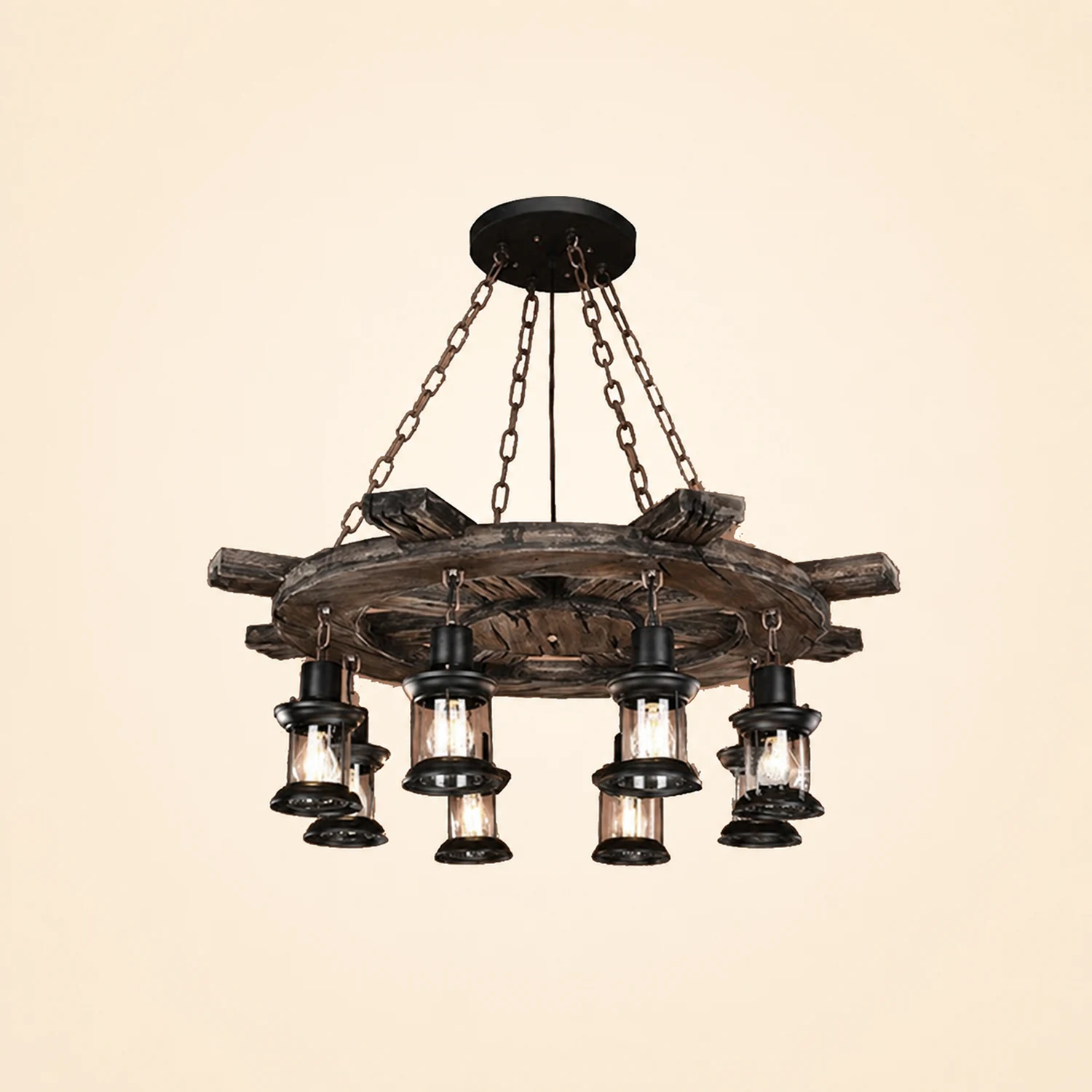 Austin Retro Rudder Metal & Wood Pendant Light, 8 Heads - Lumpaz