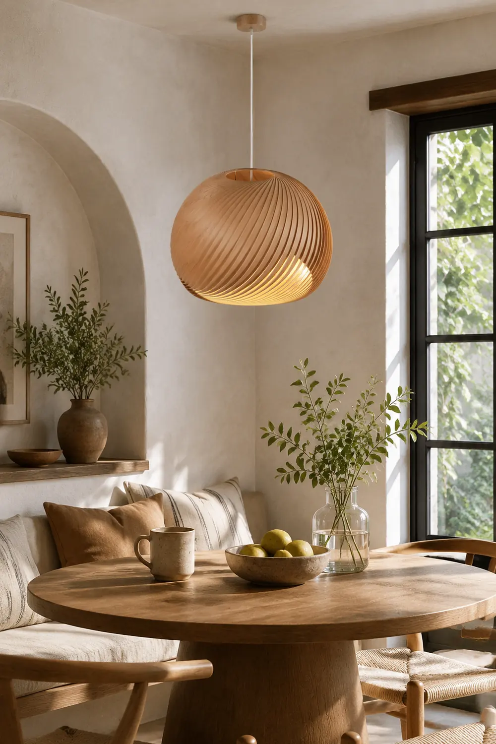Ozawa Farmhouse Semi Metal Pendant Light, Brown/Wood - Lumpaz