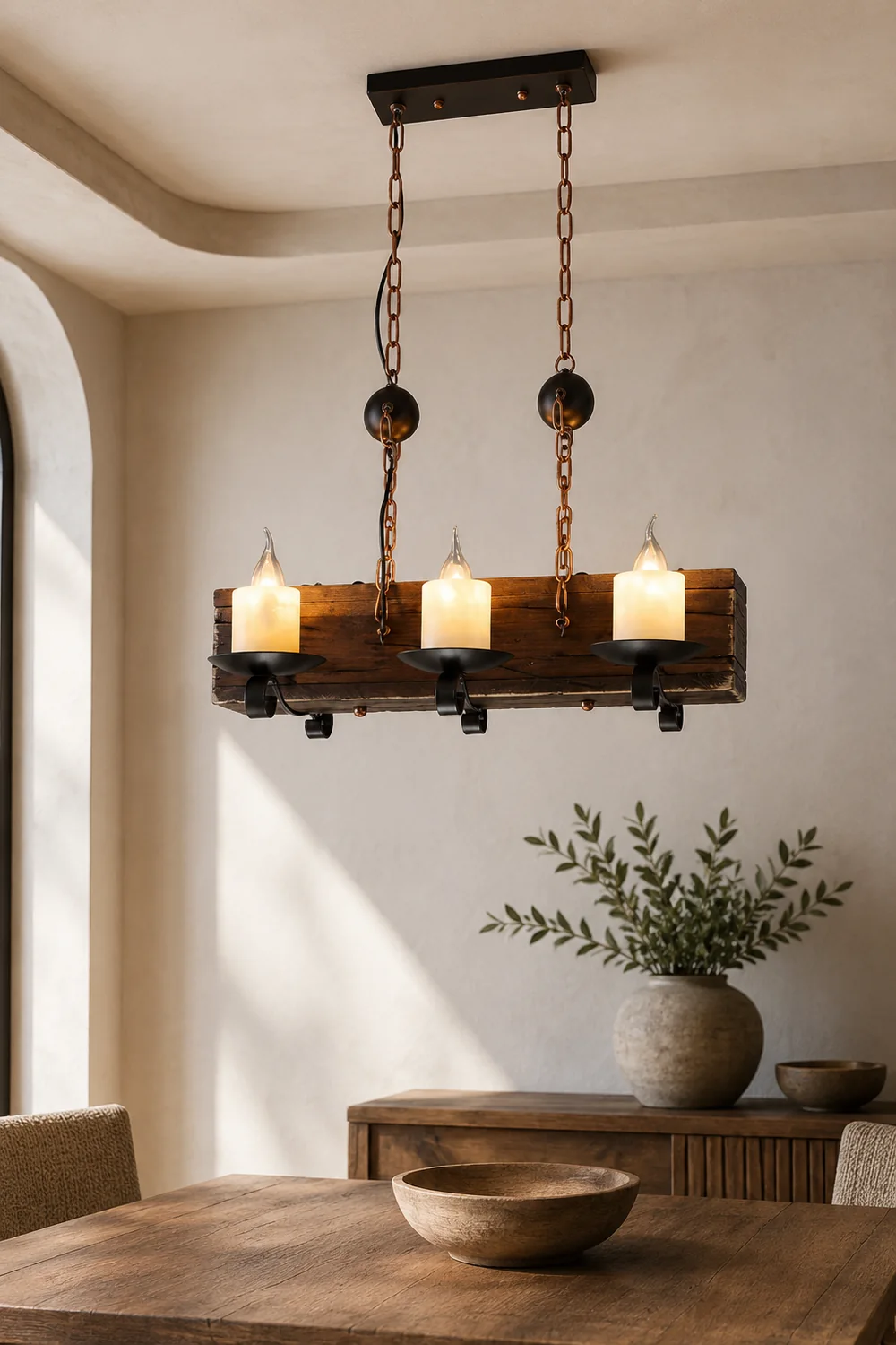 Austin Retro Rectangular Metal/Wood Pendant Light, Walnut - Lumpaz