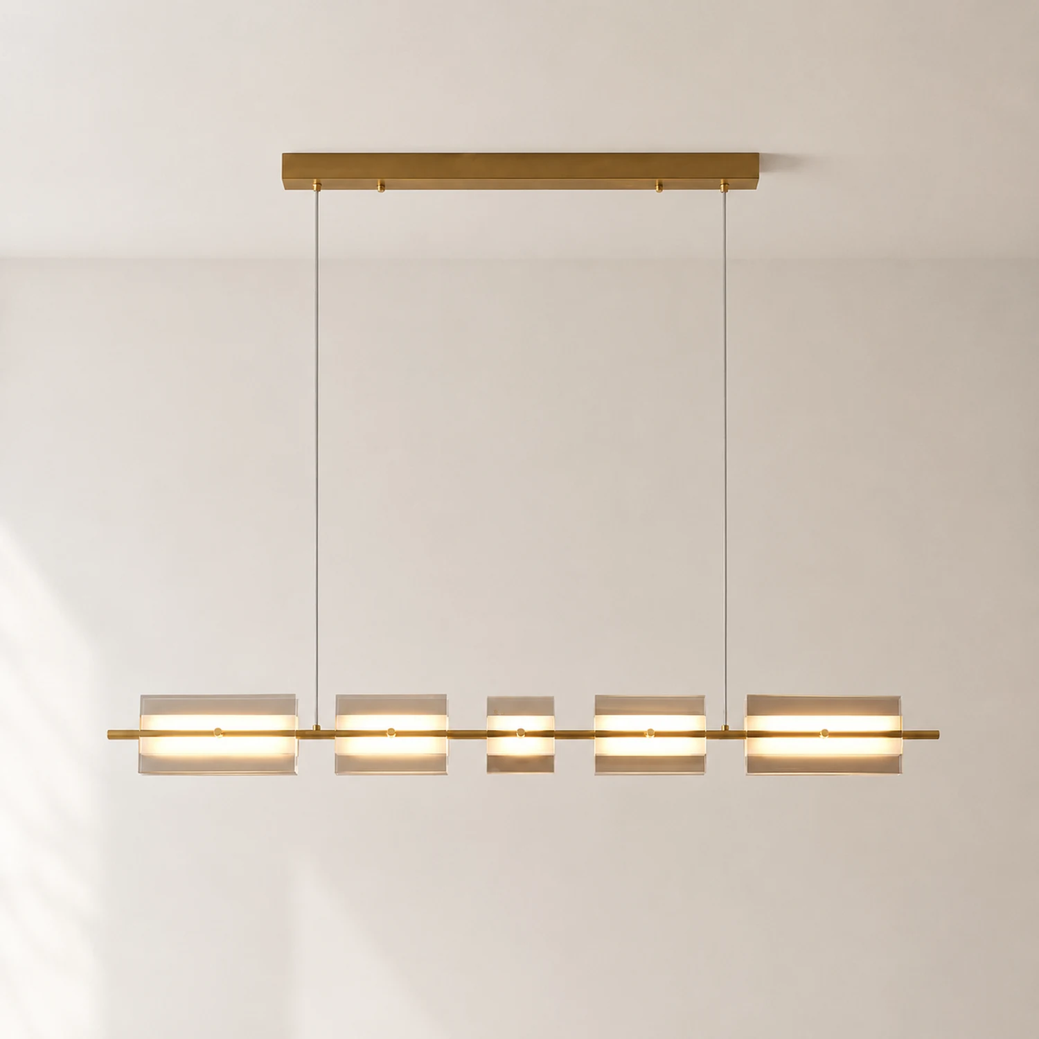 Evette Modern Nordic Linear Copper/Glass Pendant Light, Brass/Black - Lumpaz