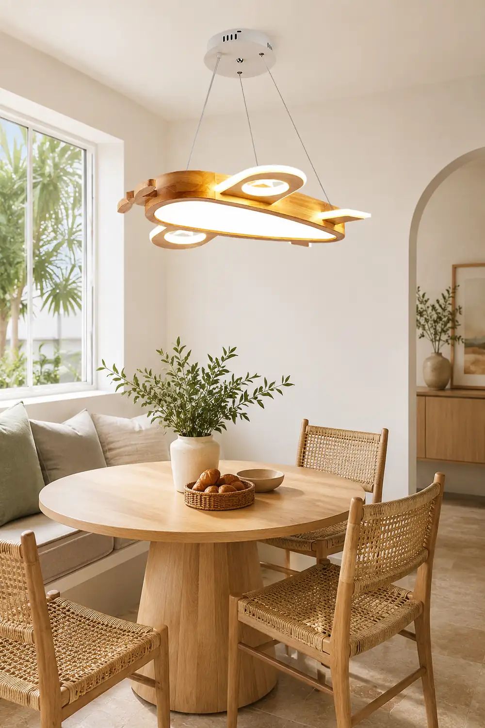 Minori Modern Natural Creative DIY Children Airplane Shape Acrylic Pendant Light ,Wood - Lumpaz