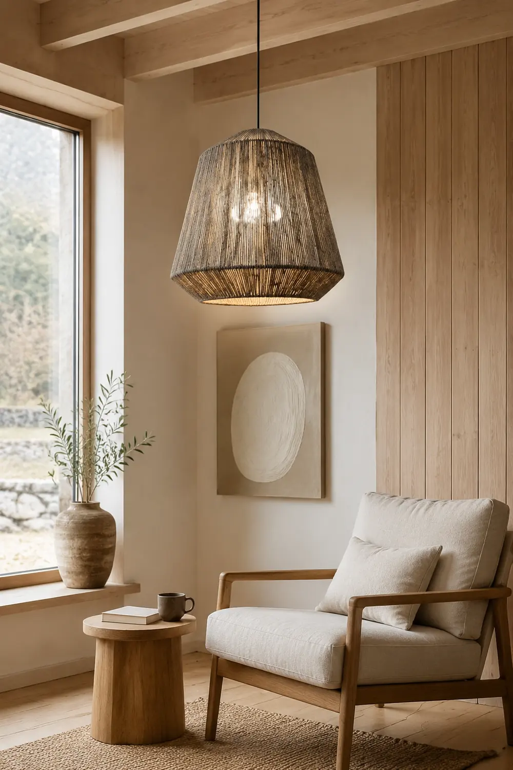 Rustic Lantern Metal/Rope Pendant Light, Gray, Restaurant - Lumpaz