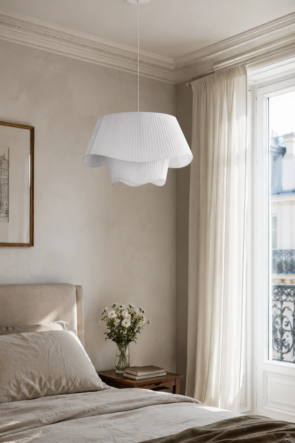 Renée French Country Fabric/Metal Pendant Light, White - Lumpaz