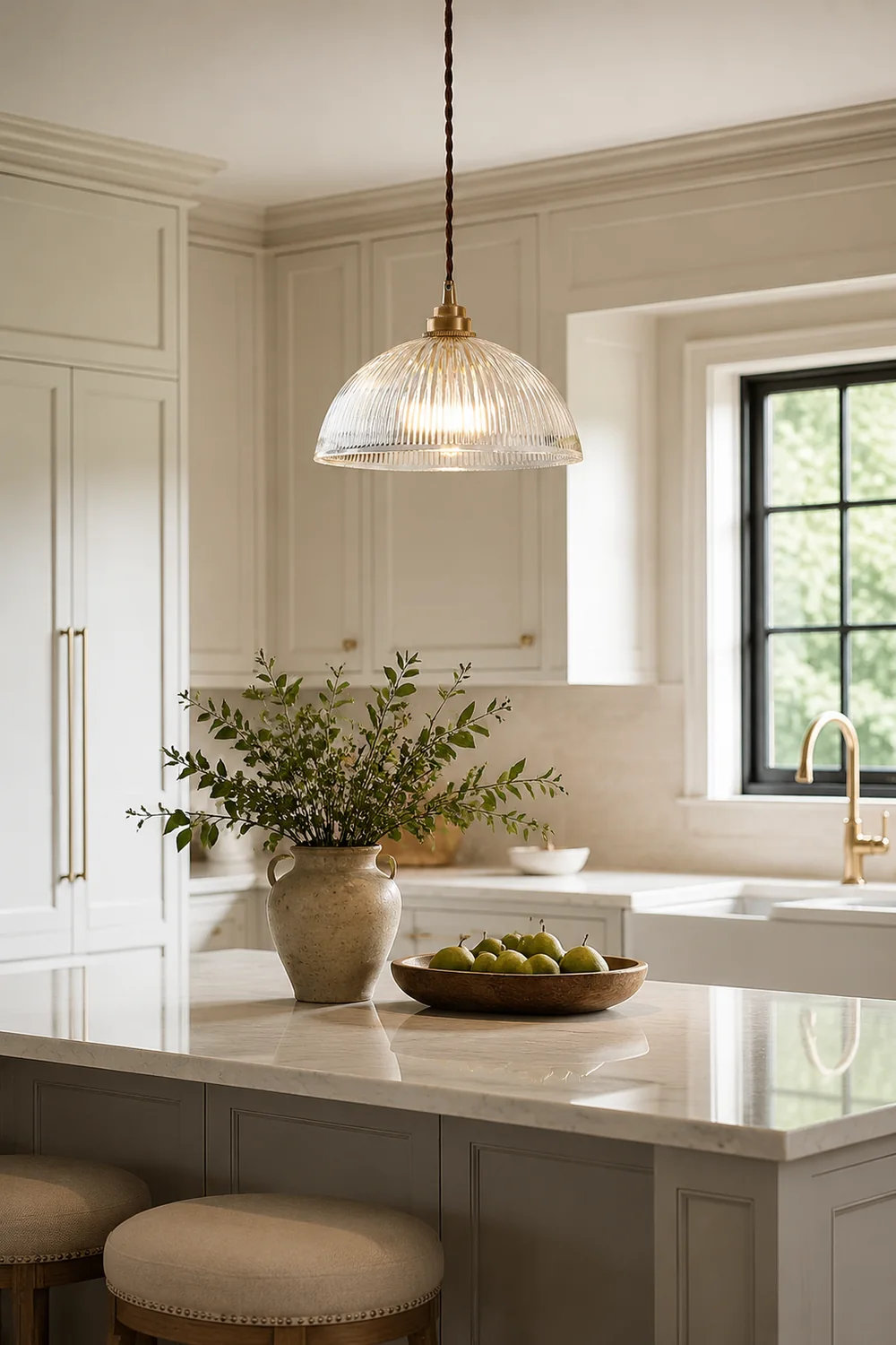 Alessio Simple Bowl Metal/Glass Pendant Light, Clear, Dining Room - Lumpaz