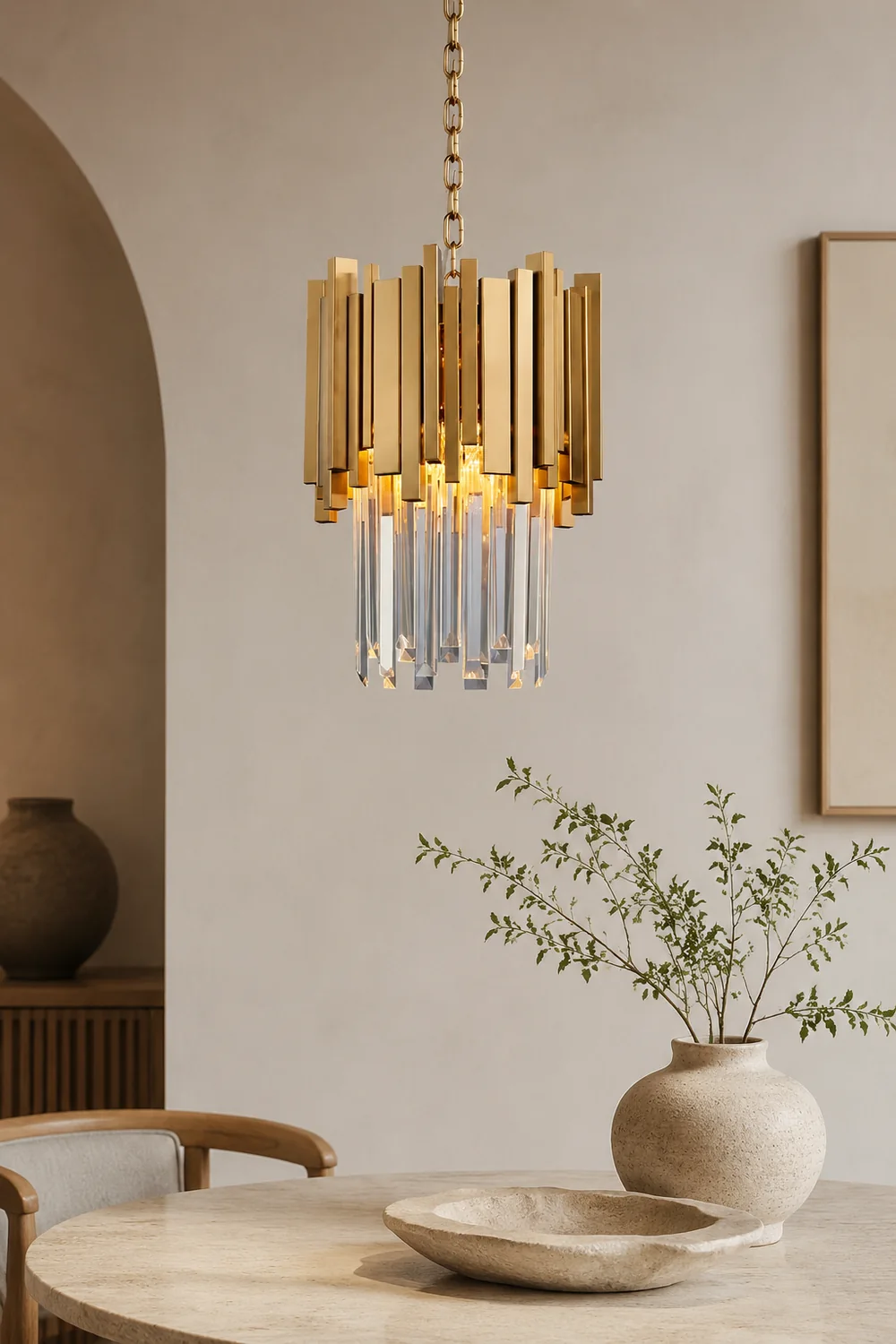 Kristy Modern Crystal Pendant Light, Gold & Chrome Living Room - Lumpaz