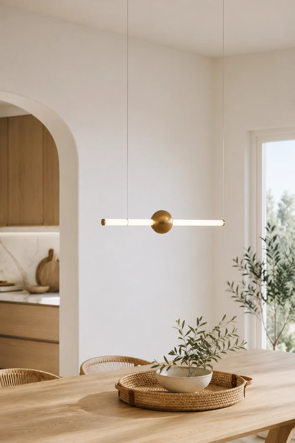 Edge Modern Linear Metal Pendant Light, White/Gold - Lumpaz