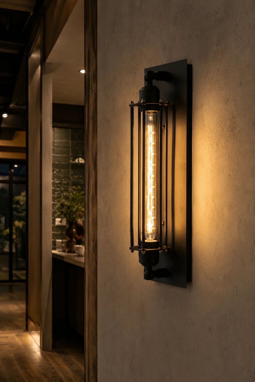 Orr Industial Rectangular Metal/Glass Wall Lamp, Black - Lumpaz