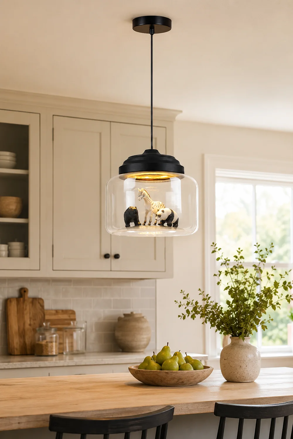 Leilani Modern Animals Art Deco Glass Pendant Light, Black/White - Lumpaz