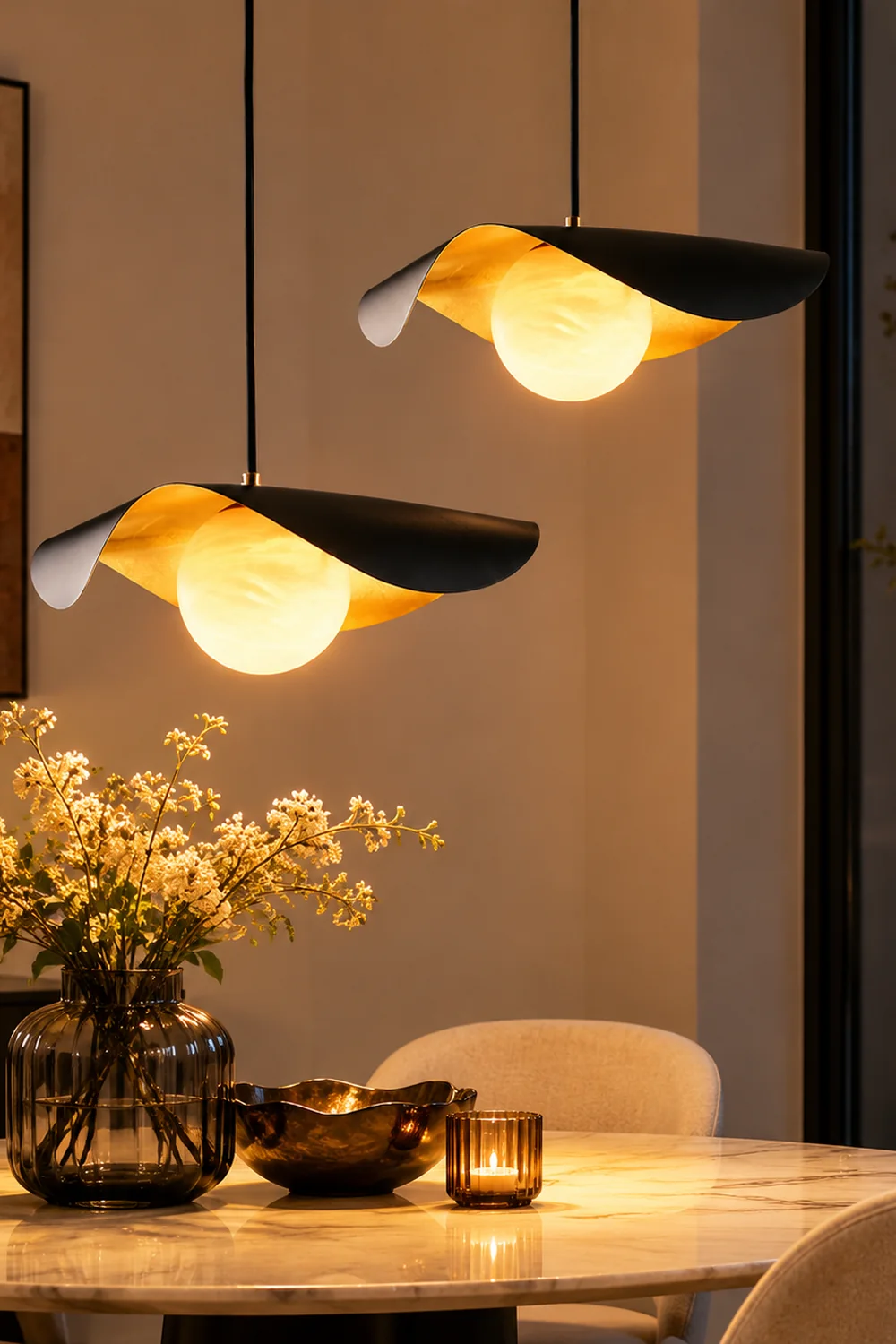 Eveline Modern Nordic Minimalist Metal/Marble Pendant Light, Black - Lumpaz