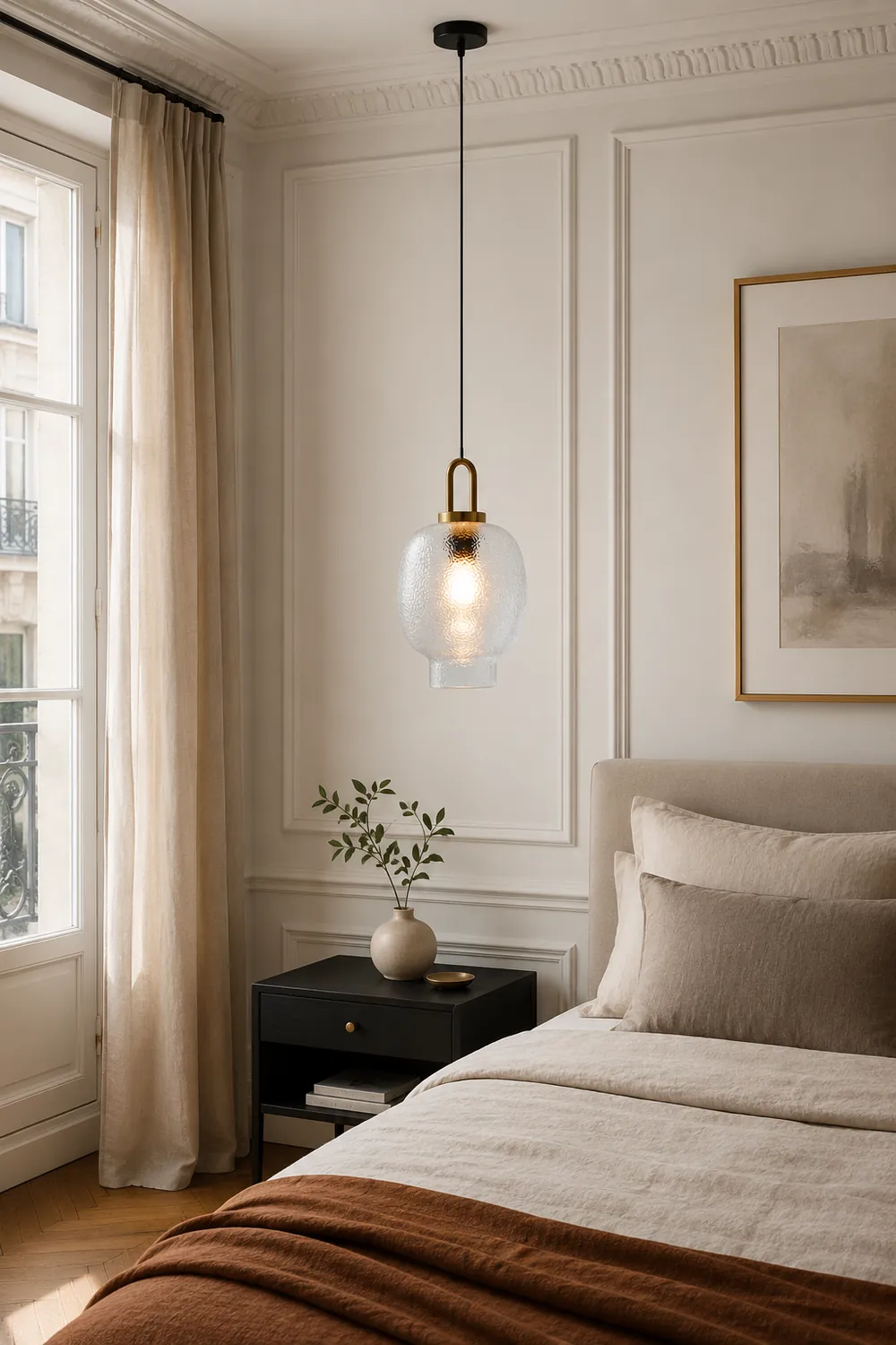 Hailie Minimalist Blown Frosted Glass Pendant Light, Gold - Lumpaz
