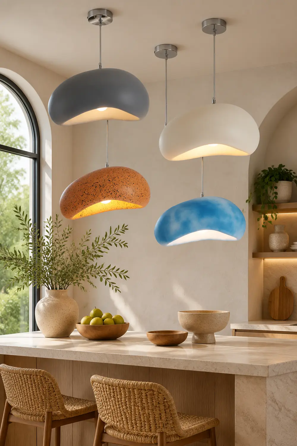 Byers Wabi Sabi Bread Shape Resin Pendant Light, 4 Color - Lumpaz