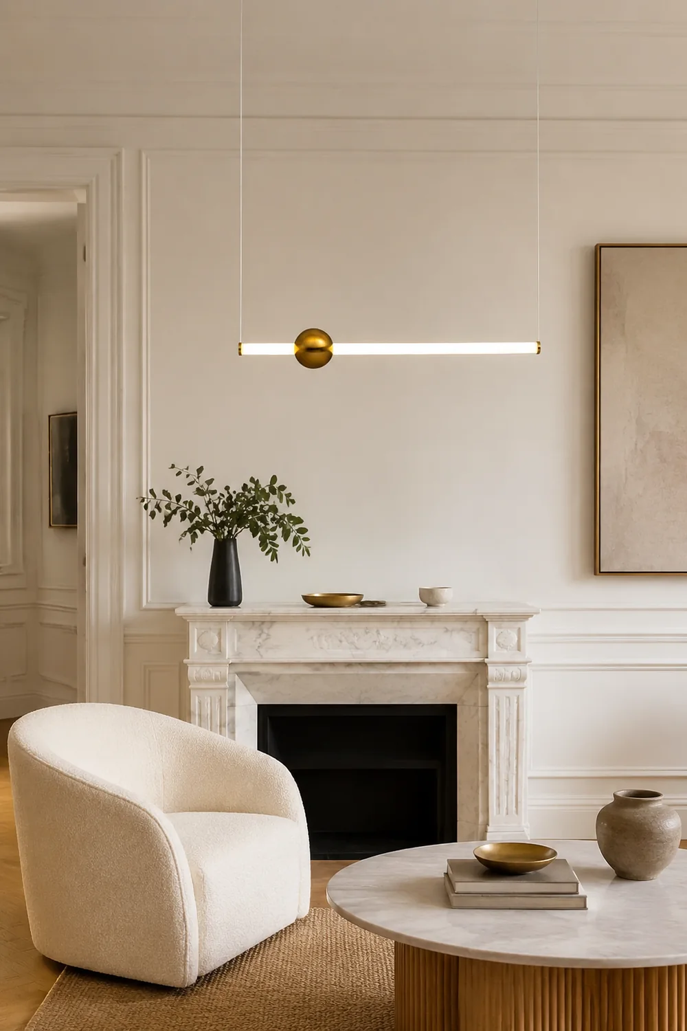 Edge Modern Linear Metal Pendant Light, White/Gold - Lumpaz