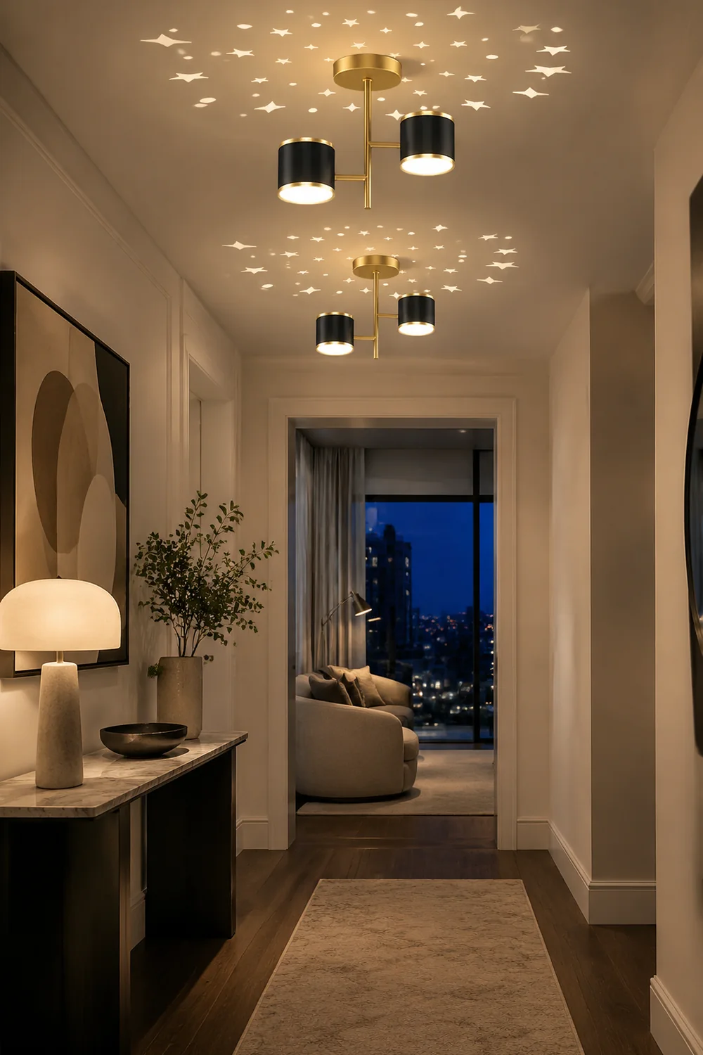 Madina Modern Ceiling Light Starry LED Flush Mount Black/Gold Corridor - Lumpaz