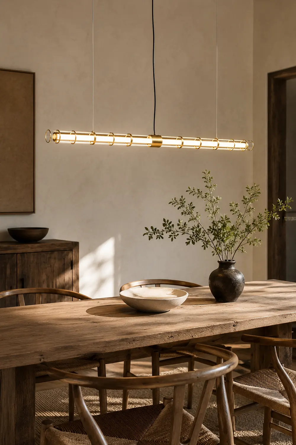 Edge Modern Minimalist Linear Metal/Glass Pendant Light, Gold - Lumpaz