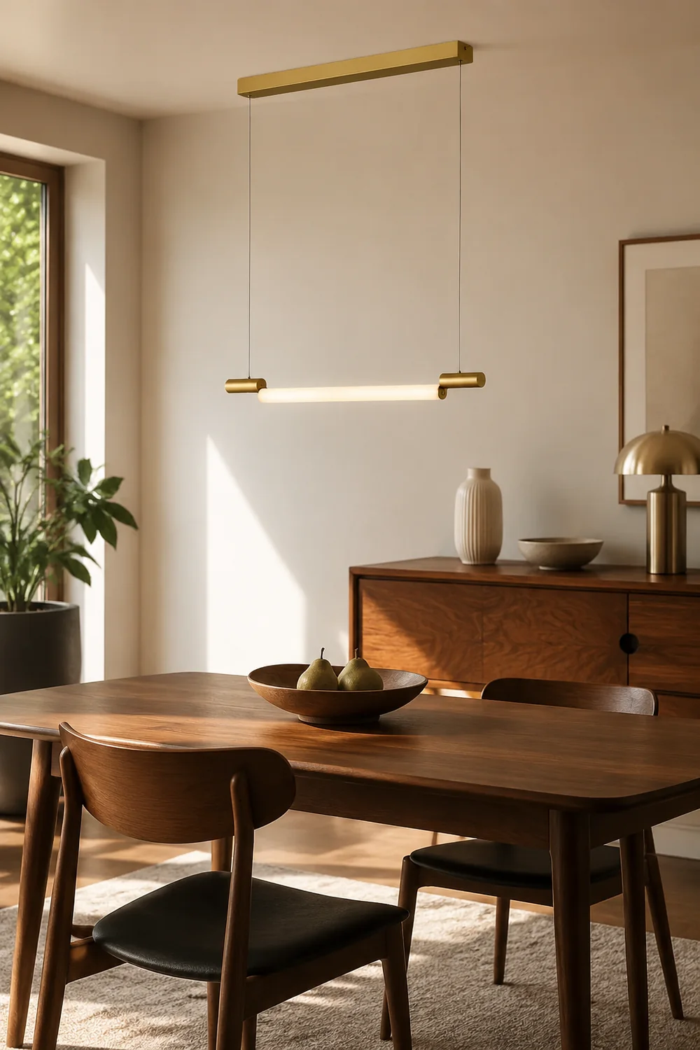 Edge Minimalist Linear Aluminium/PVC Pendant Light, Gold - Lumpaz