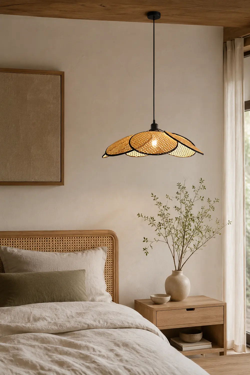 Ritta Willow Weave  Rattan Pendant Light, Black/White - Lumpaz