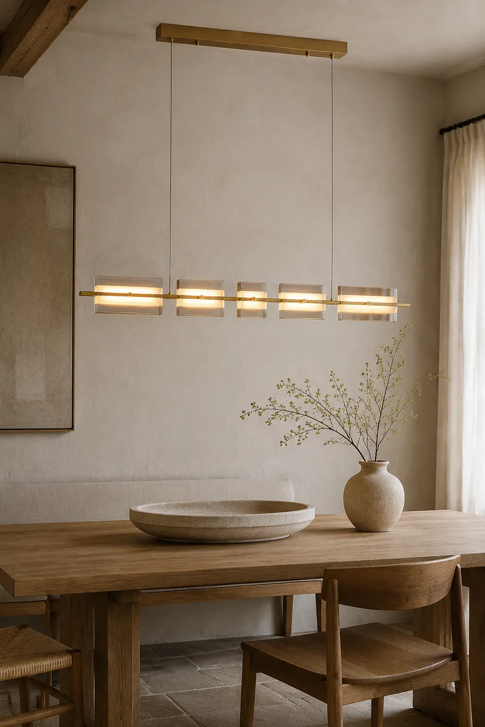 Evette Modern Nordic Linear Copper/Glass Pendant Light, Brass/Black - Lumpaz