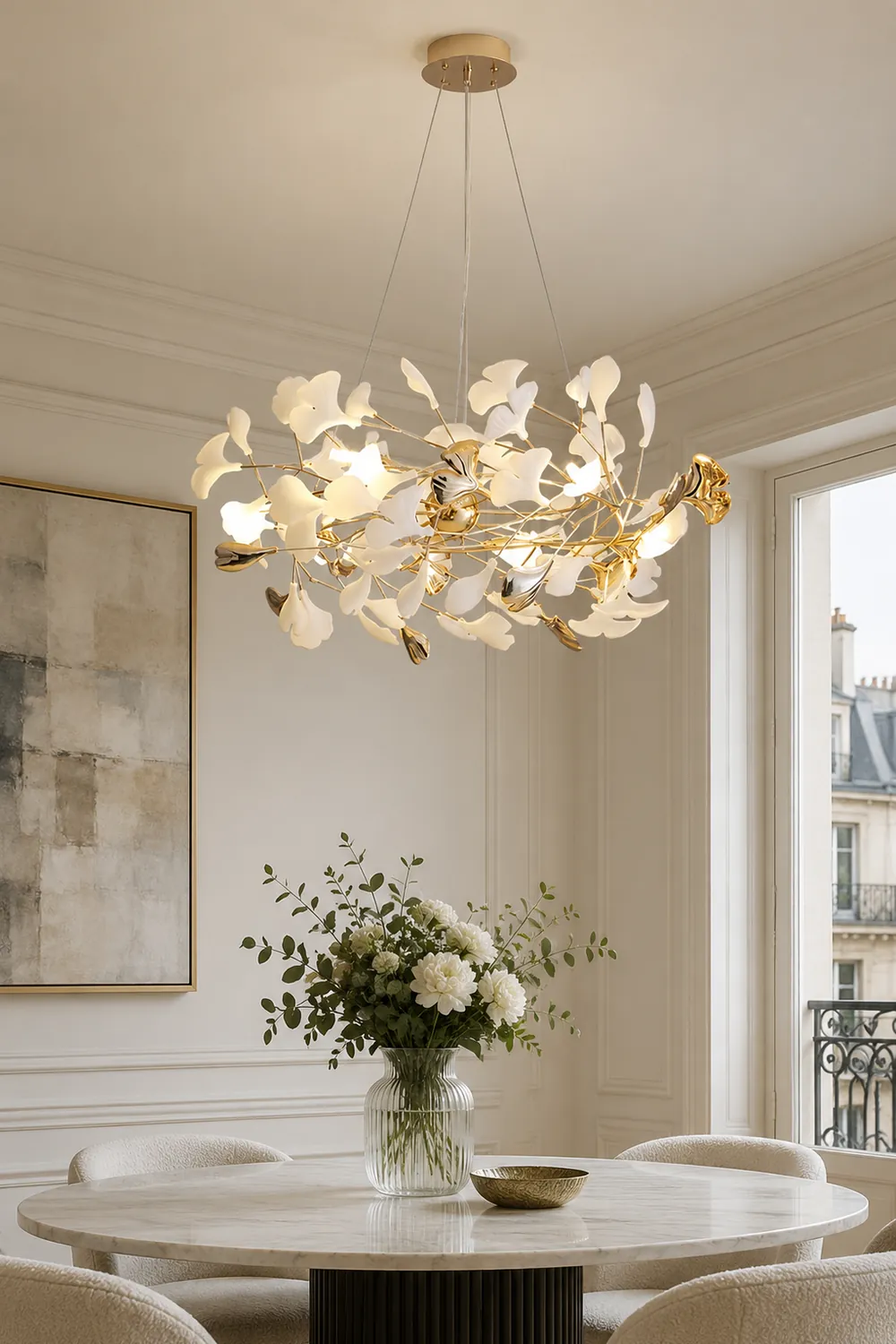 Ophelia Modern Petal Shaped Metal Ceramic Chandelier Dining Room - Lumpaz