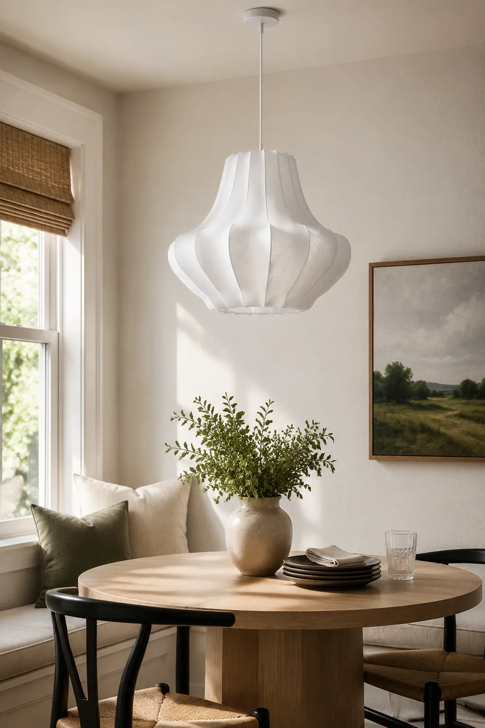 Renée Artificial Fabric Art Deco White Silk Pendant Light - Lumpaz
