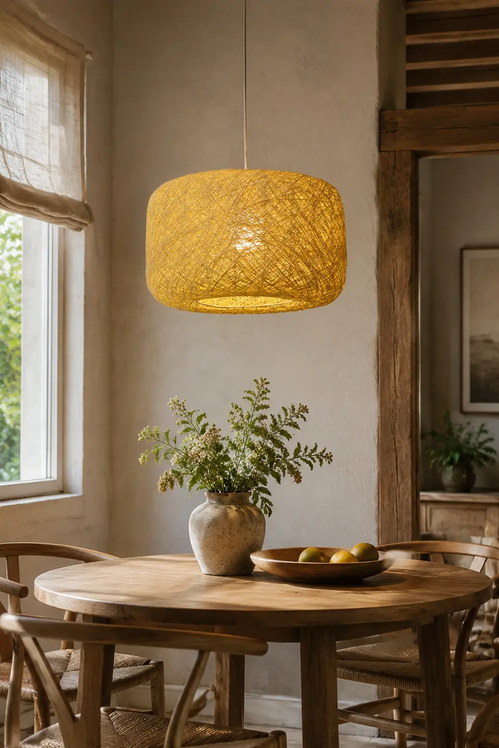 Natural Cylindrical Lantern Rattan Pendant Light, Hallway - Lumpaz