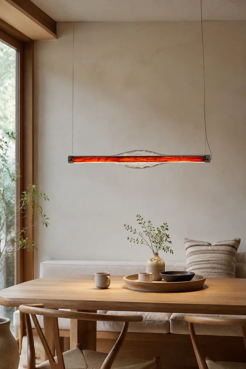 Edge Modern Tubular Metal Pendant Light, Red/Brown - Lumpaz