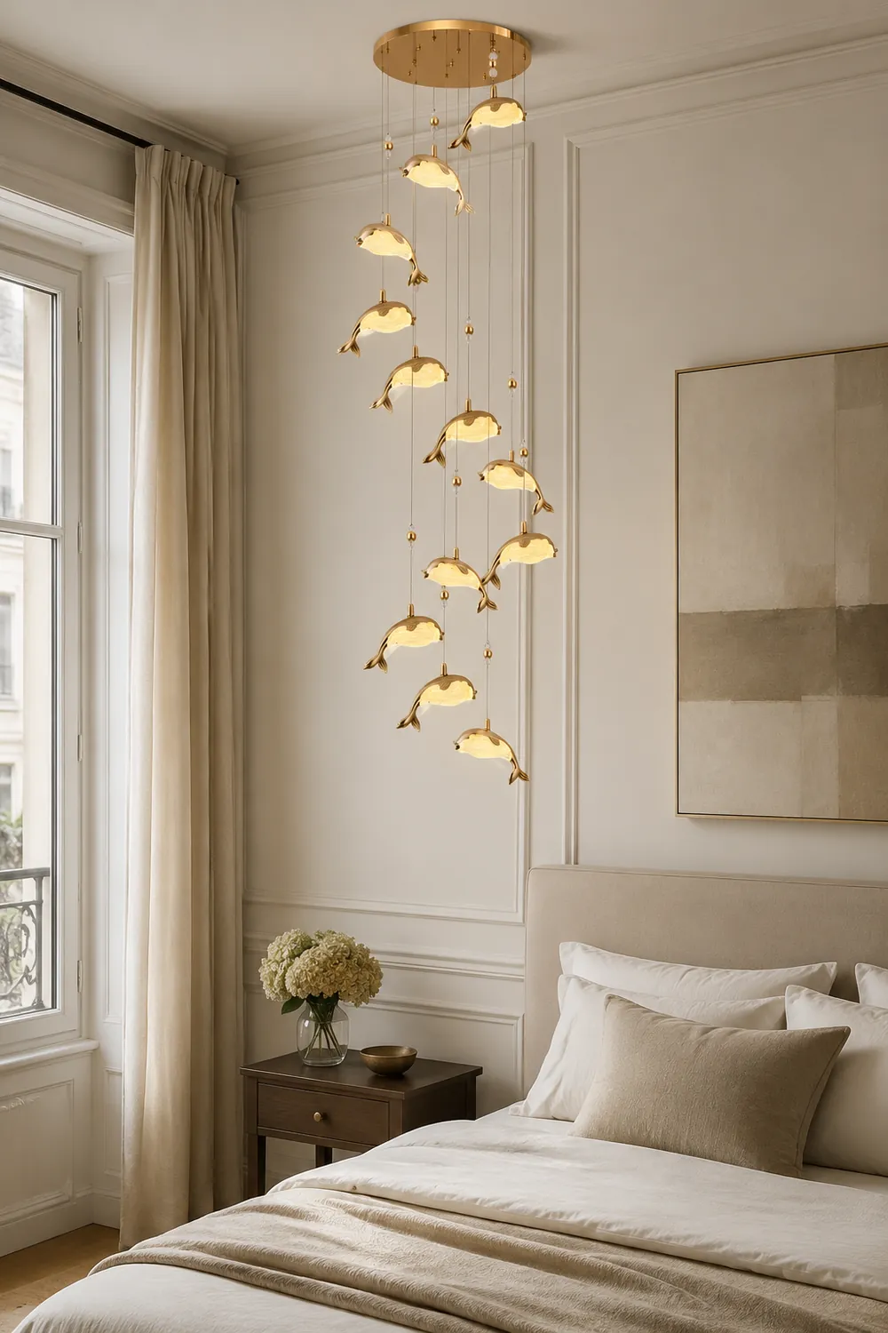Jibril Modern Dolphin Metal Pendant Light, Gold, Metal/Acrylic - Lumpaz