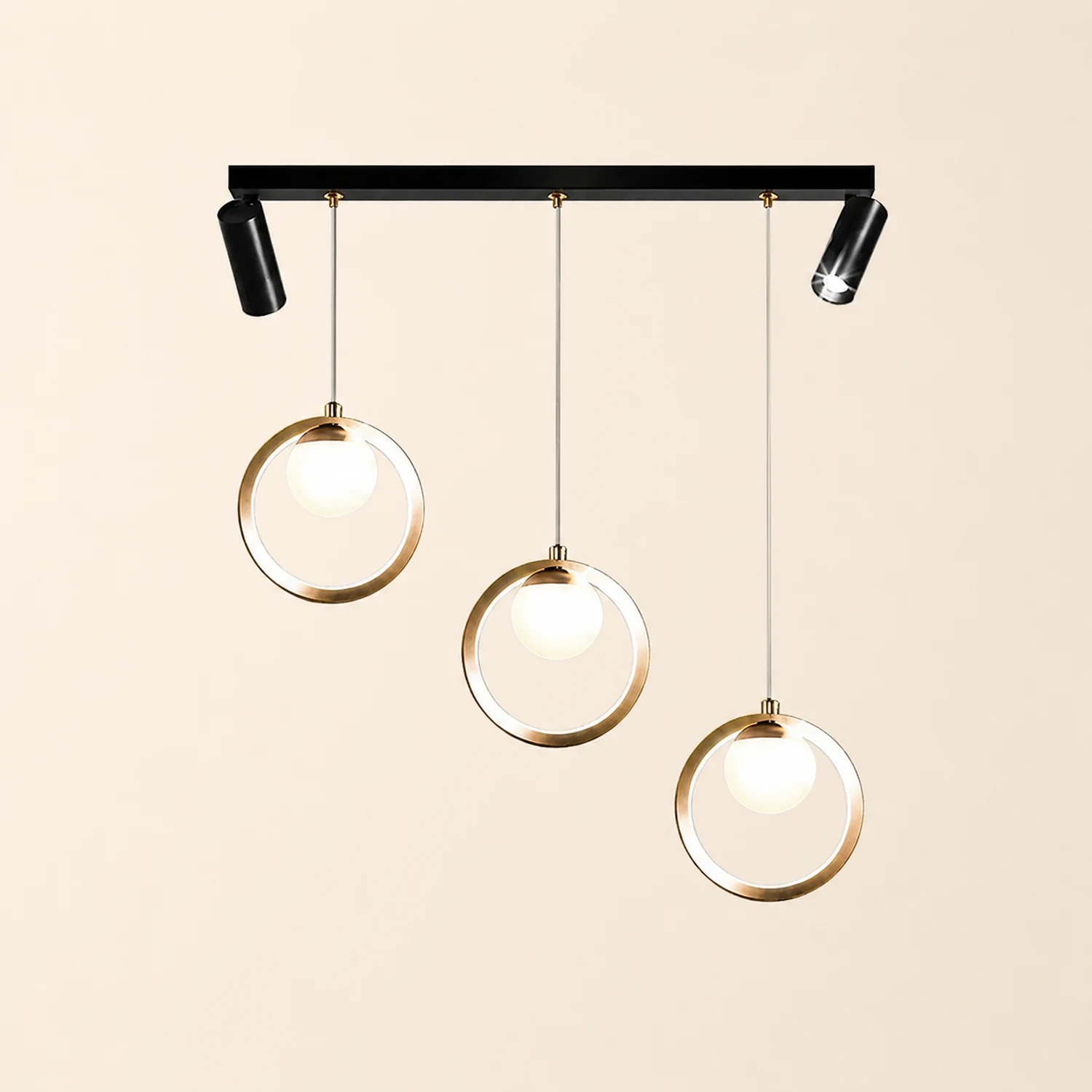 Madina Modern Metal Multi Ring Pendant Light With Spotlight, Glass/Metal - Lumpaz