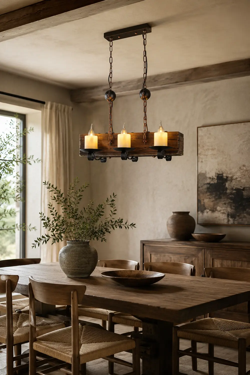 Austin Retro Rectangular Metal/Wood Pendant Light, Walnut - Lumpaz