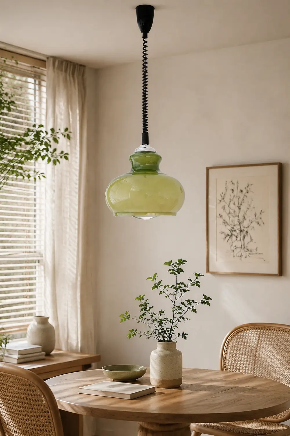 Hailie Retro Simple Adjustable Pendant Light Living Room Green White Brown - Lumpaz
