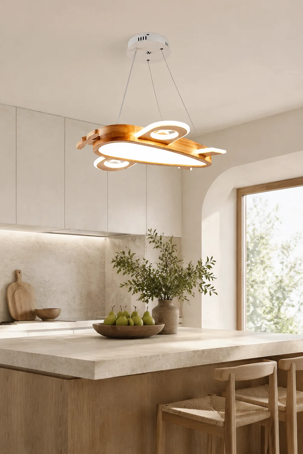 Minori Modern Natural Creative DIY Children Airplane Shape Acrylic Pendant Light ,Wood - Lumpaz