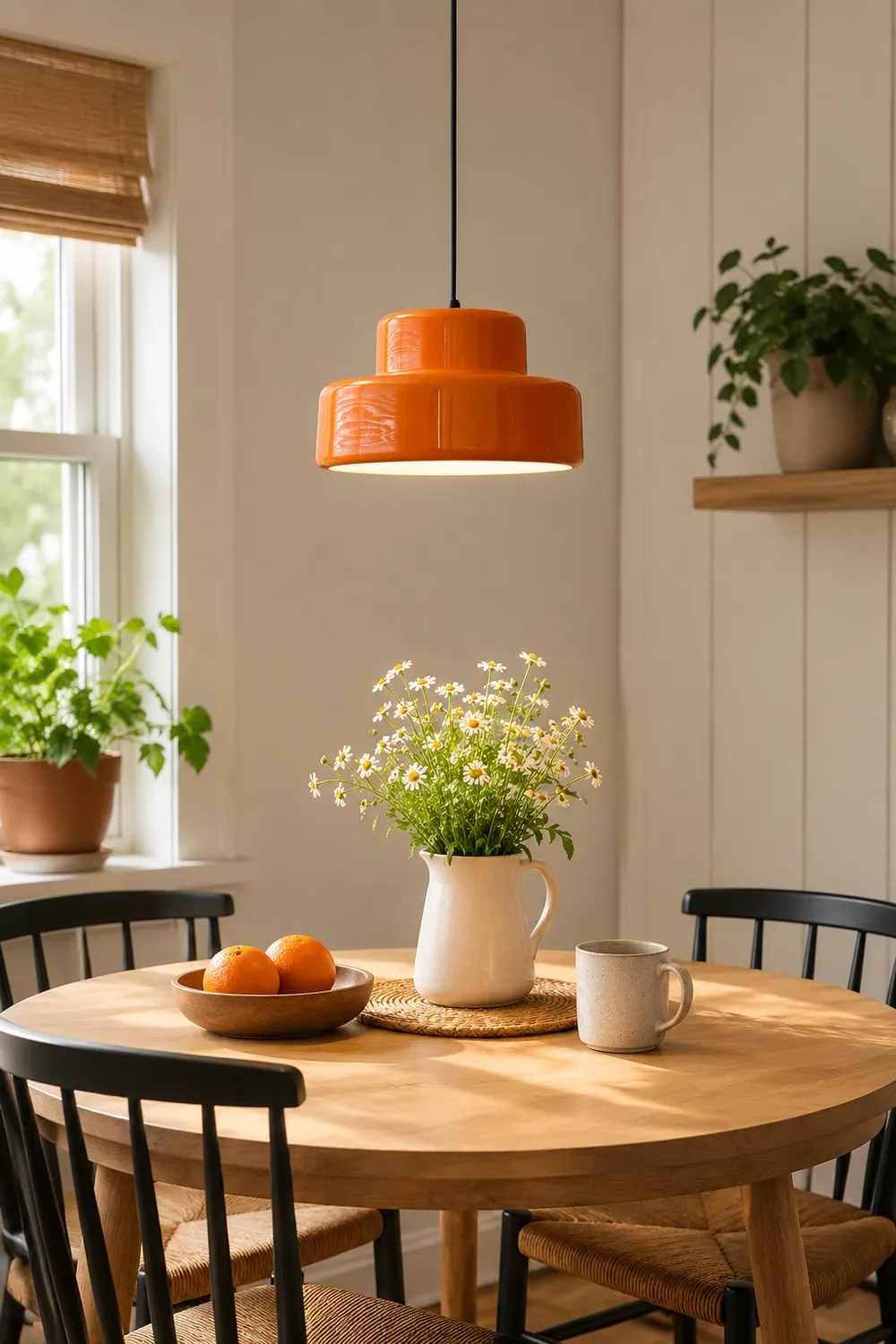 Leilani Single Head Vintage Cosy Pendant Light Orange Metal Dining Room - Lumpaz
