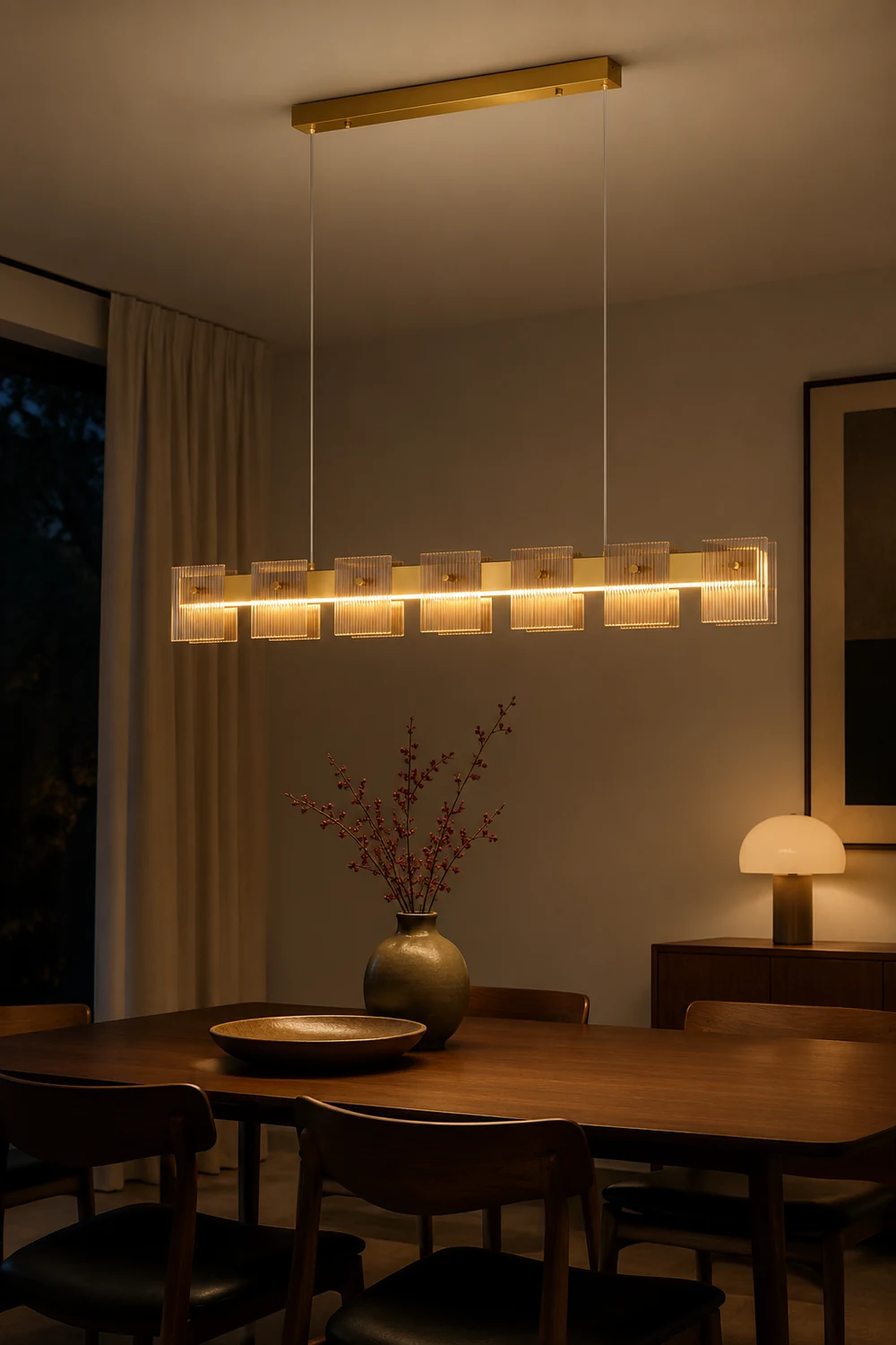 Evette Modern Minimalist Rectangular Metal And Glass Pendant Light,Gold - Lumpaz