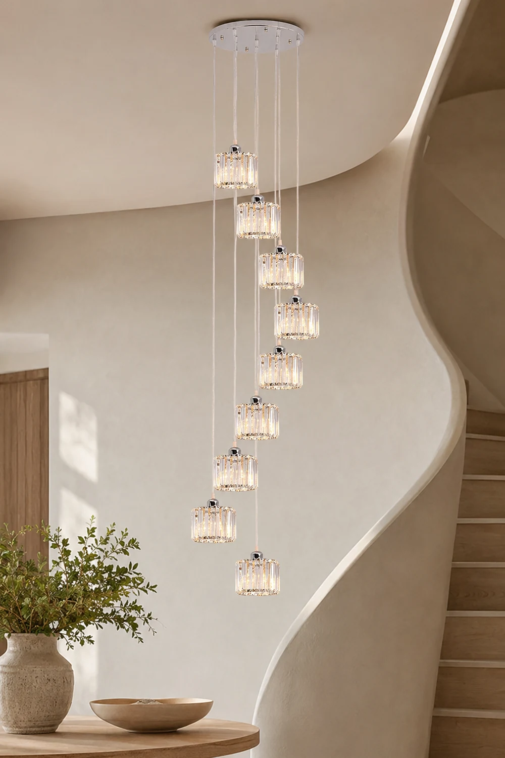 Hailie Modern Column Crystal Pendant Light, Clear, Stairs/Dining Room - Lumpaz