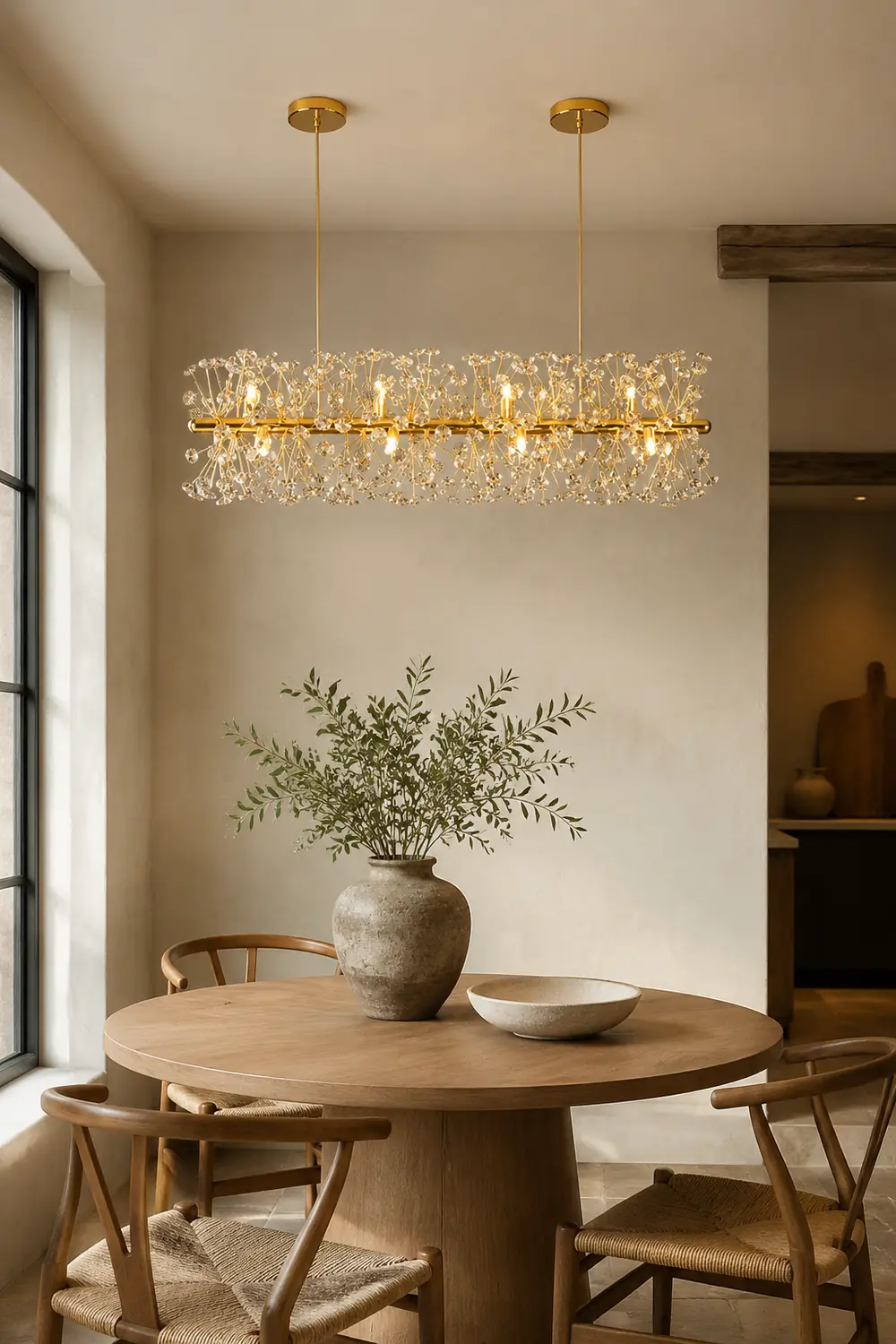 Lili Luxury Lineal/Flower Chandelier, Gold, Metal/Crystal - Lumpaz