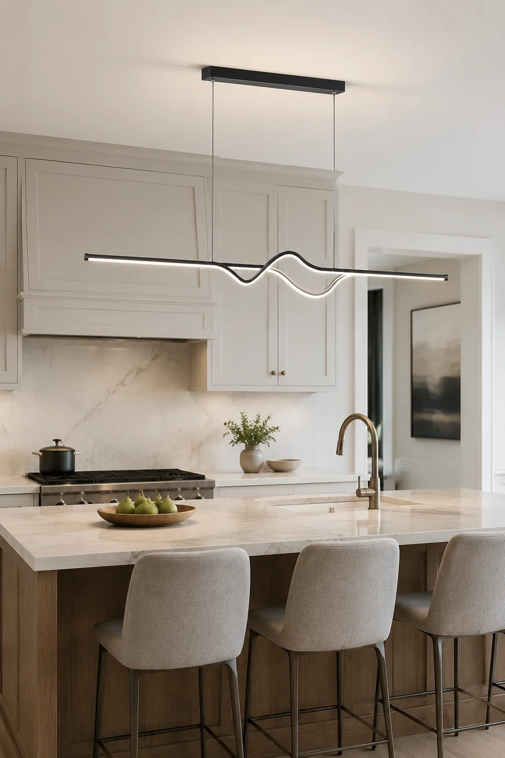 Modern Linear Metal Pendant Light, Black/White/Gray - Lumpaz