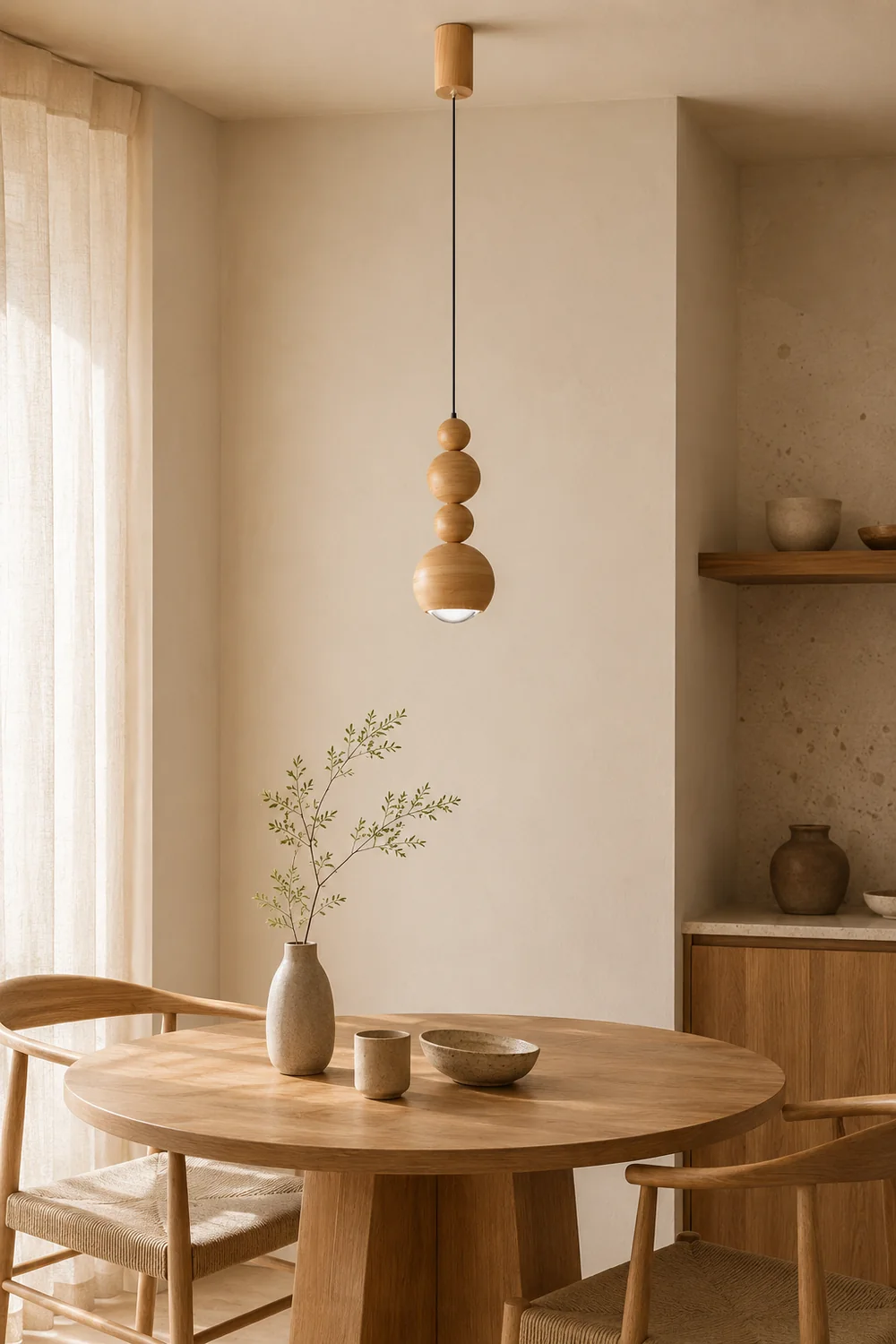 Muto Vintage LED Pendant Globe Light White Metal Wood Bedroom - Lumpaz