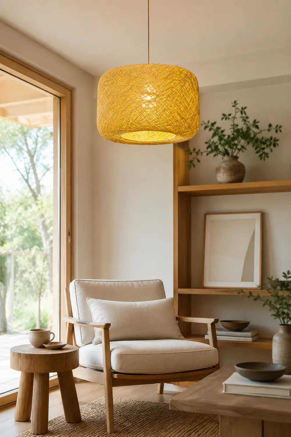 Natural Cylindrical Lantern Rattan Pendant Light, Hallway - Lumpaz