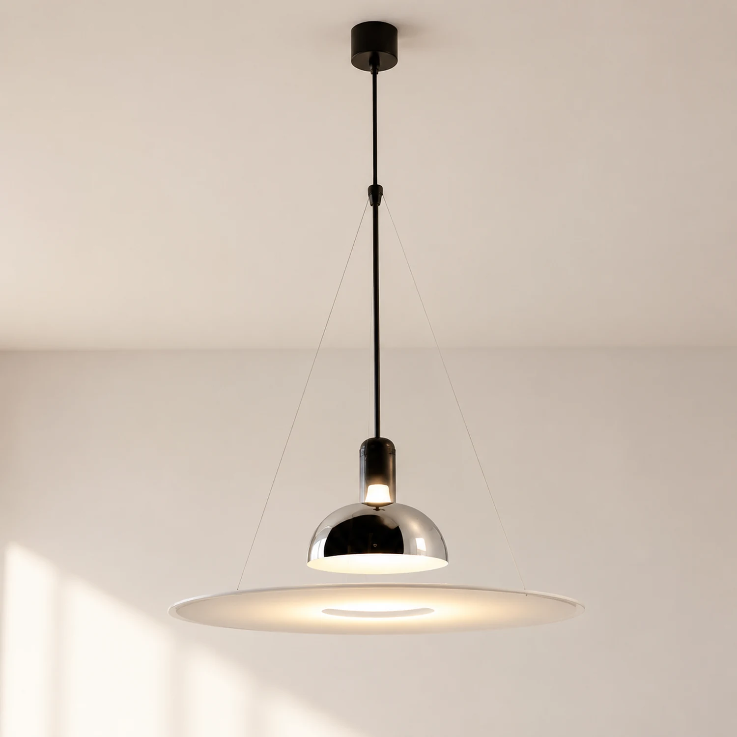Levi Modern Minimalist Nordic Bell Metal/Acrylic Pendant Light, Chrome/Black - Lumpaz