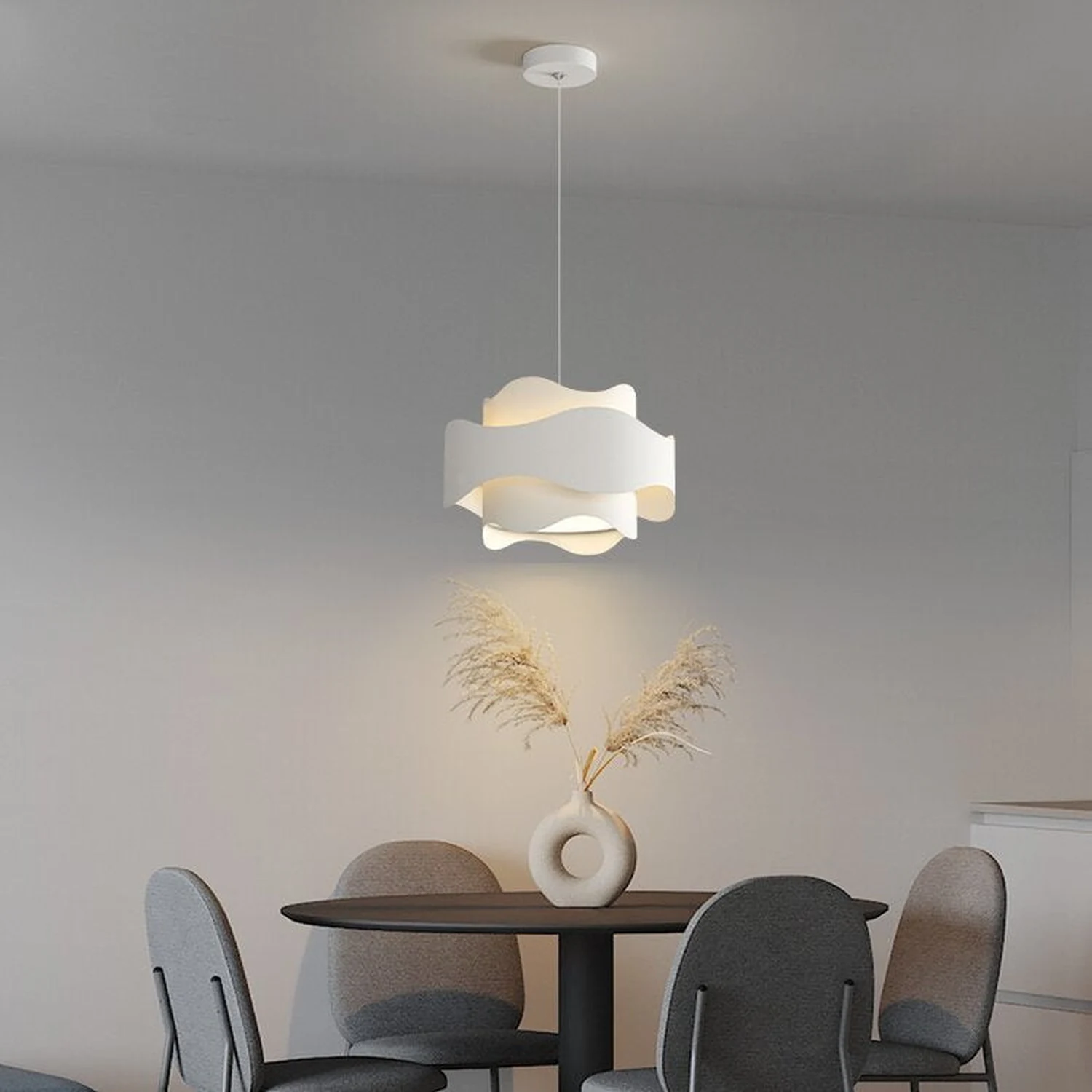 Bella Art Deco Flower Shape Metal Pendant Light, White - Lumpaz