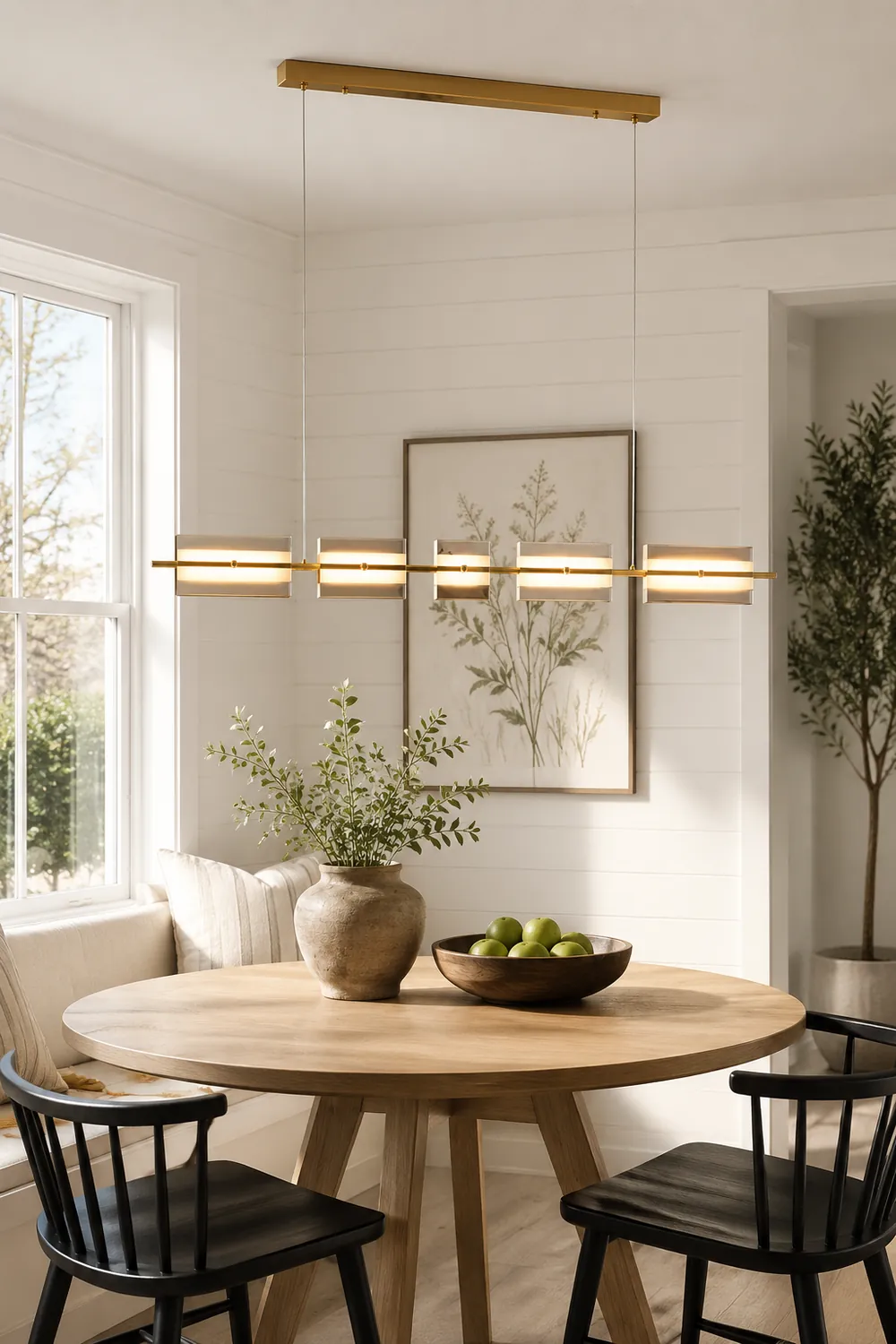 Evette Modern Nordic Linear Copper/Glass Pendant Light, Brass/Black - Lumpaz