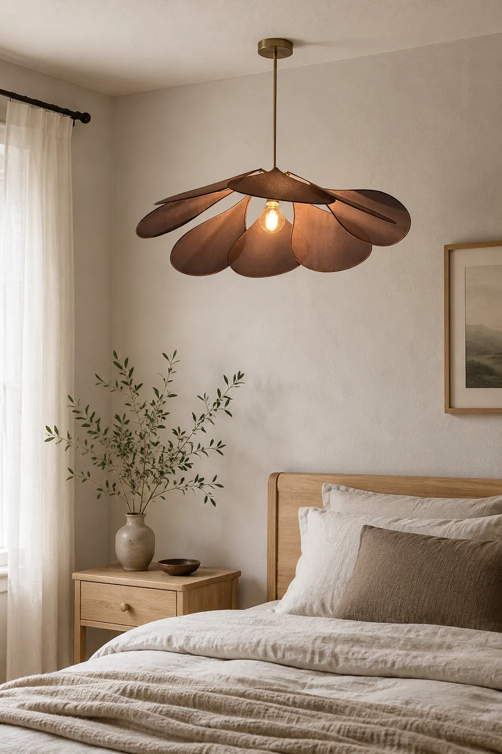 Renée Pendant Light Vintage Rustic Wabi Sabi, Fabric, White/Brown - Lumpaz