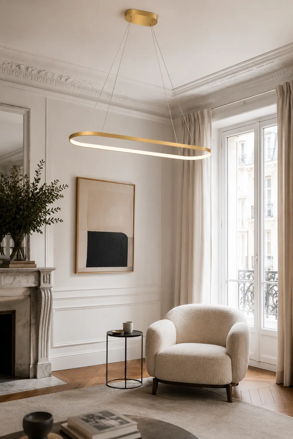Edge Oval Minimalist Hanging Pendant Light, Black/White/Gold - Lumpaz