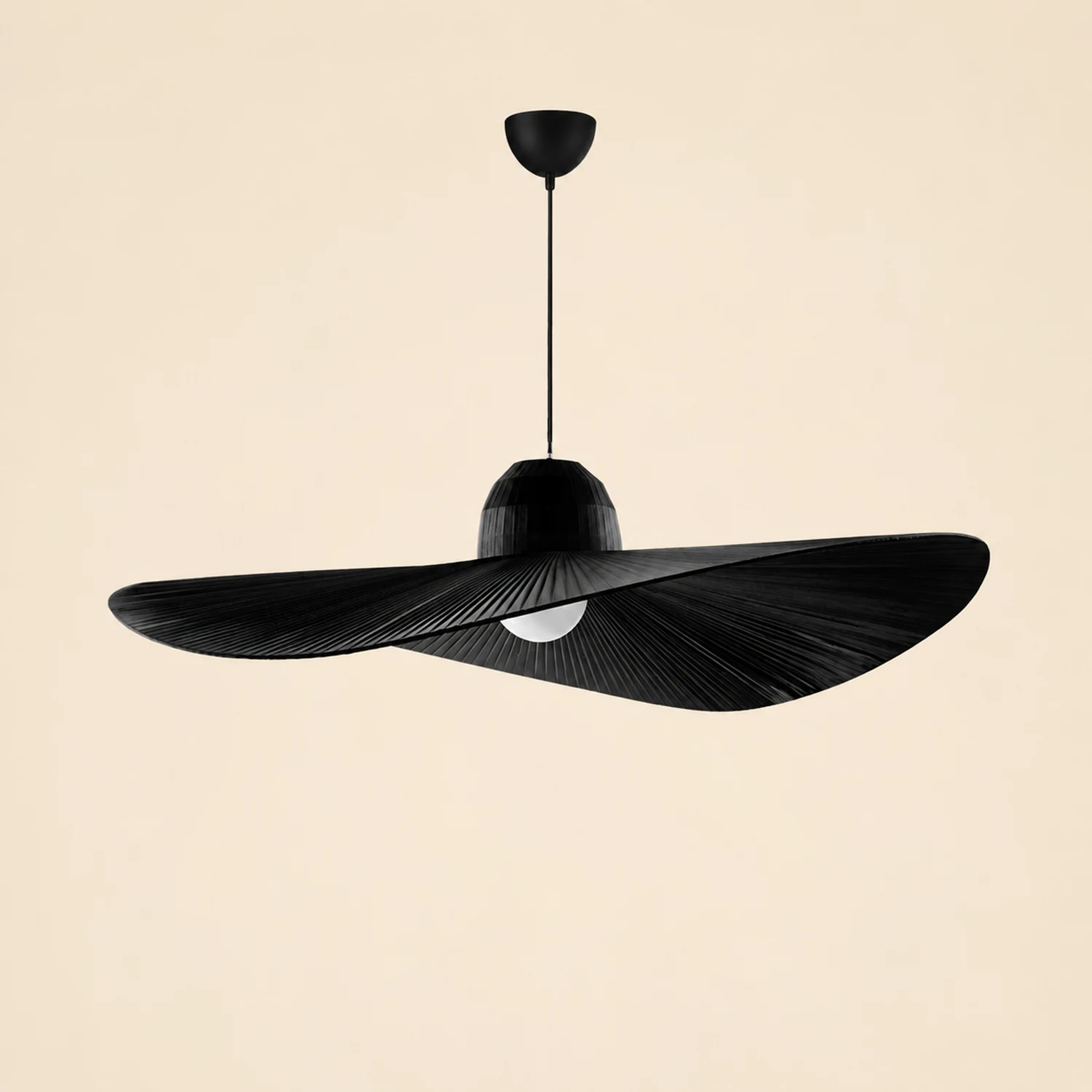 Renée Modern Woven Wide-Brimmed Hat Shape Metal/Fabric Pendant Light, Black/White - Lumpaz