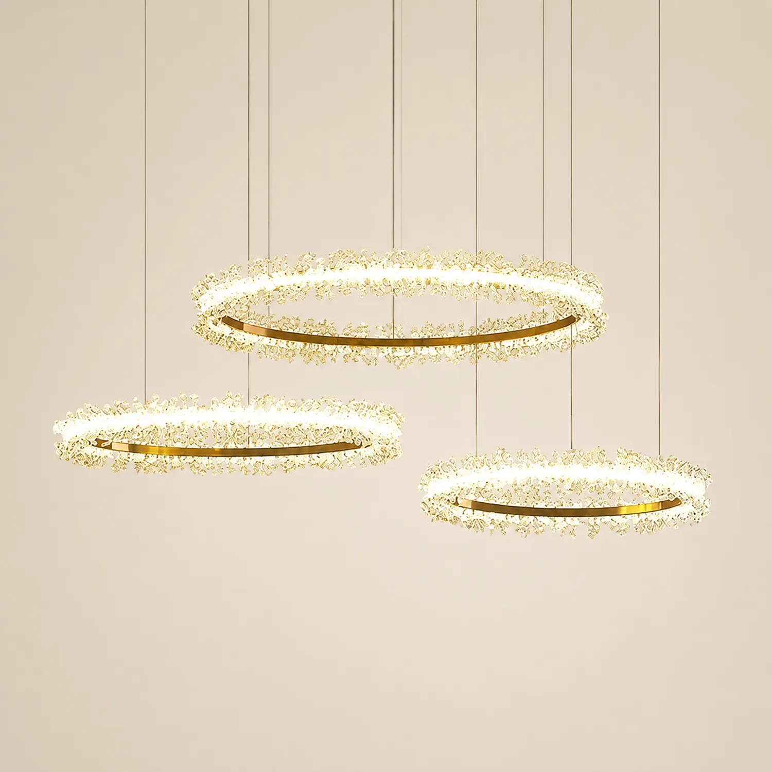 Kristy Pendant Light Ring/Flower Luxury, Crystal, Gold, Dining Room - Lumpaz