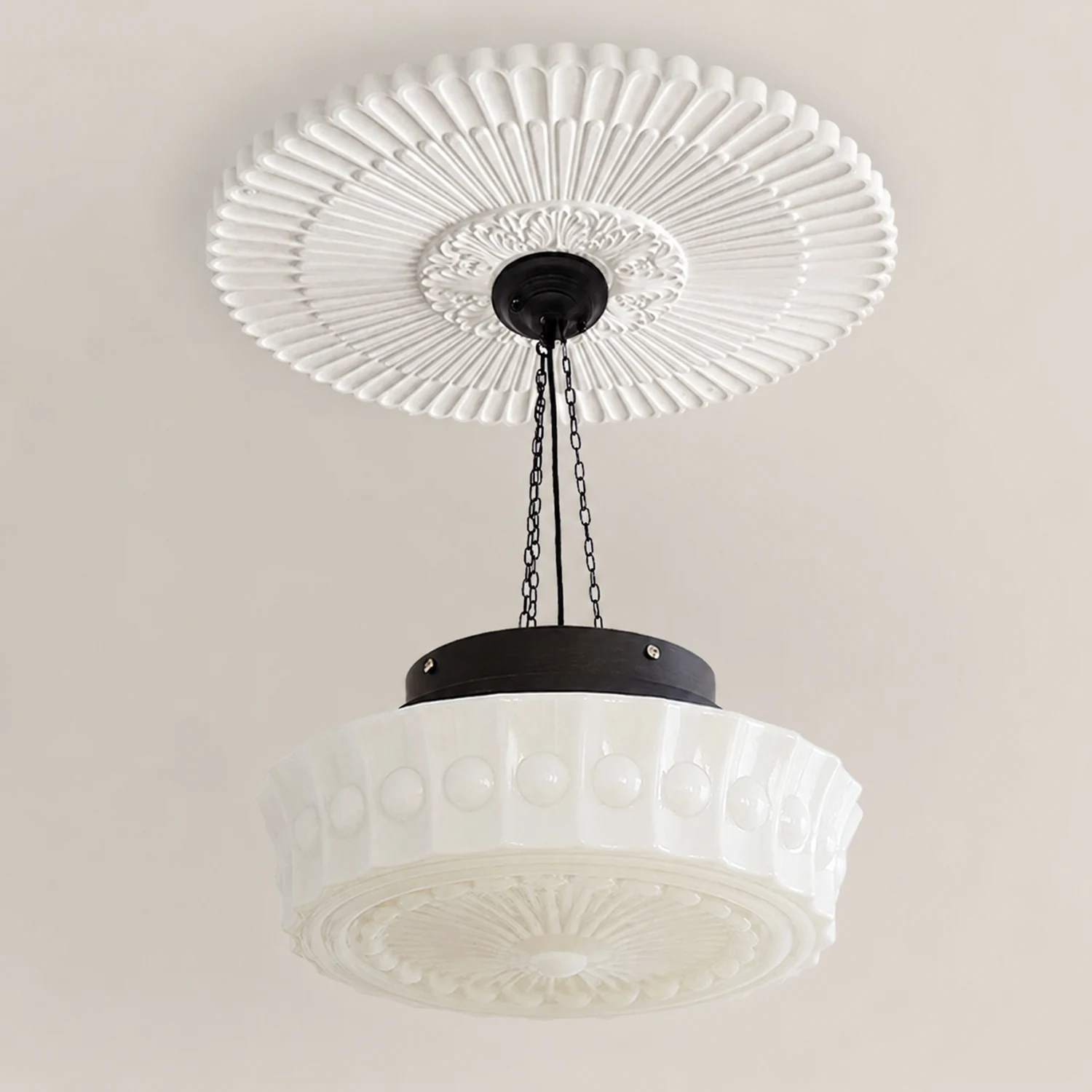 Hailie Vintage French Country Dome Pendant Light White/Beige Living Room - Lumpaz